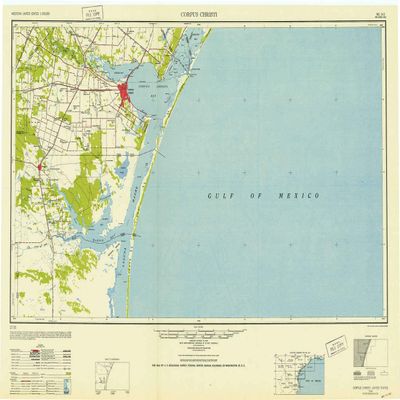 YellowMaps Corpus Christi TX topo map, 1:250000 Scale, 1 X 2 Degree, Historical, 1950, Updated 1953, 24.1 x 33.9 in - Tyvek