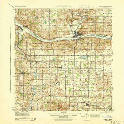 Lowell MI topo map, 1:62500 Scale, 15 X 15 Minute, Historical, 1943, Updated 1944, 21.2 x 16.4 in - Paper