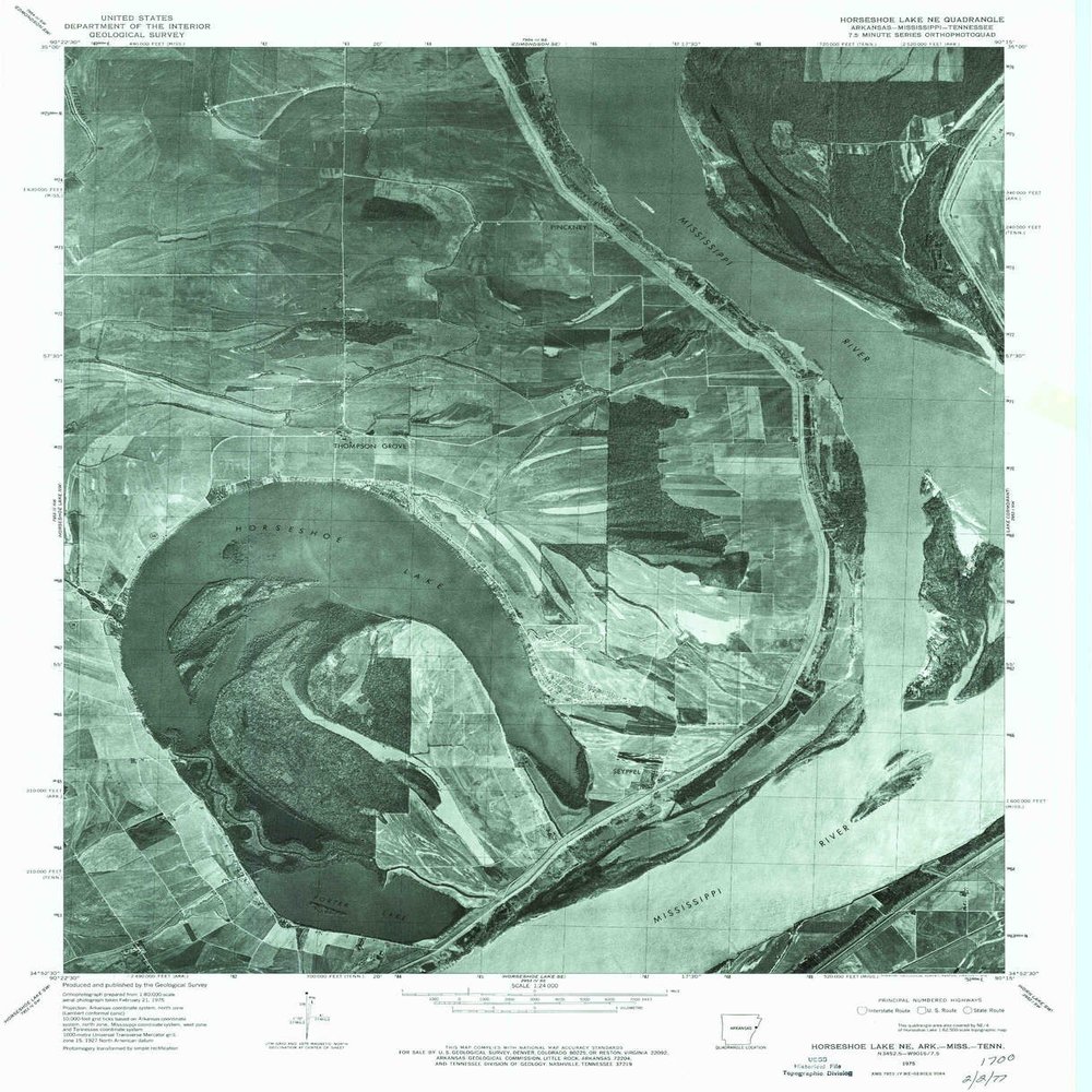 YellowMaps Horseshoe Lake NE AR topo map, 1:24000 Scale, 7.5 X 7.5 Minute, Historical, 1975, Updated 1976, 26.7 x 21.7 in - Polypropylene
