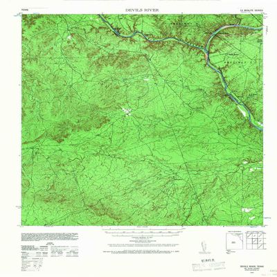 YellowMaps Devils River TX topo map, 1:62500 Scale, 15 X 15 Minute, Historical, 1943, Updated 1968, 22.9 x 17.6 in - Tyvek