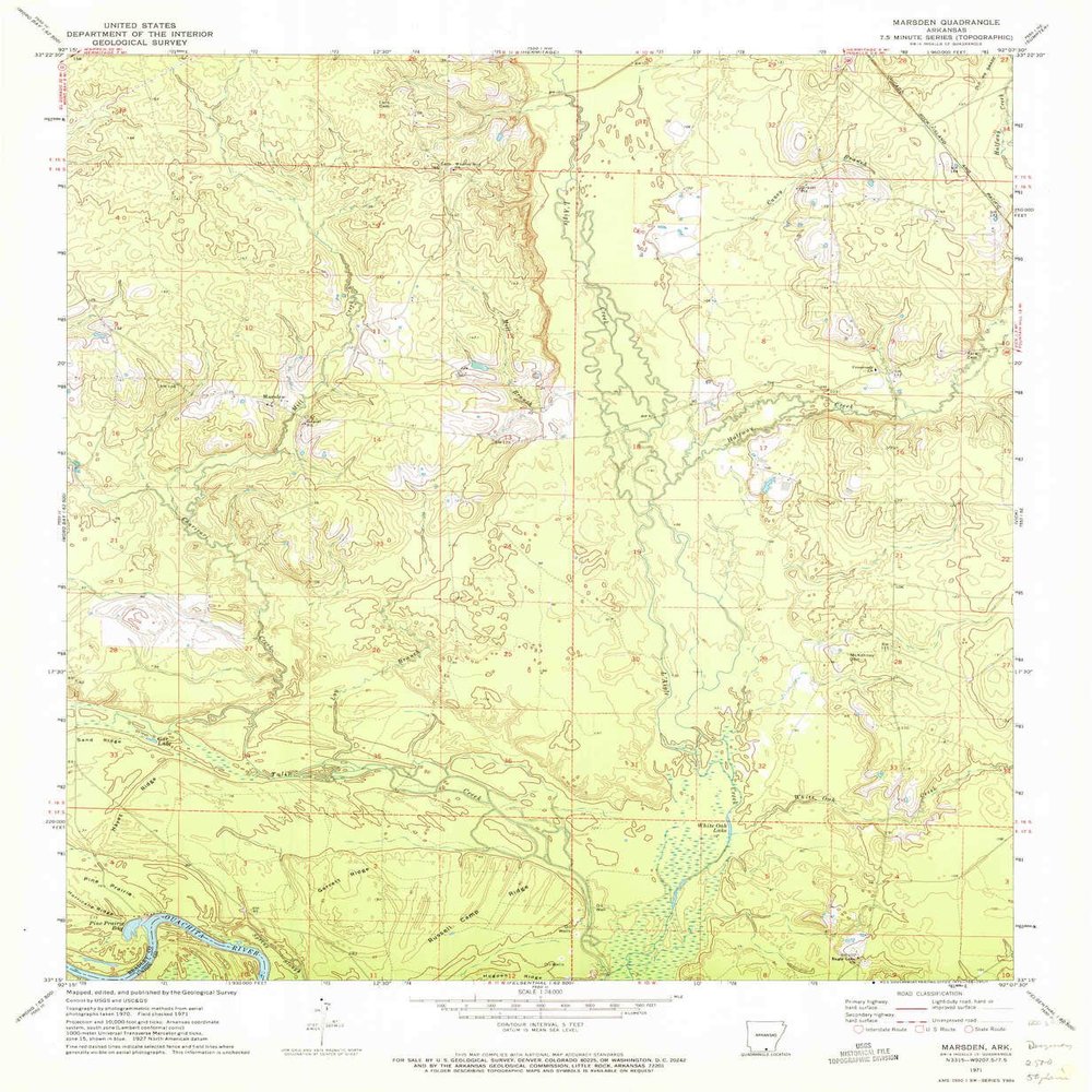 YellowMaps Marsden AR topo map, 1:24000 Scale, 7.5 X 7.5 Minute, Historical, 1971, Updated 1973, 26.8 x 22 in - Polypropylene