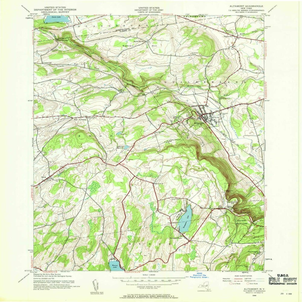 YellowMaps Altamont NY topo map, 1:24000 Scale, 7.5 X 7.5 Minute, Historical, 1944, Updated 1959, 26.8 x 22 in - Tyvek