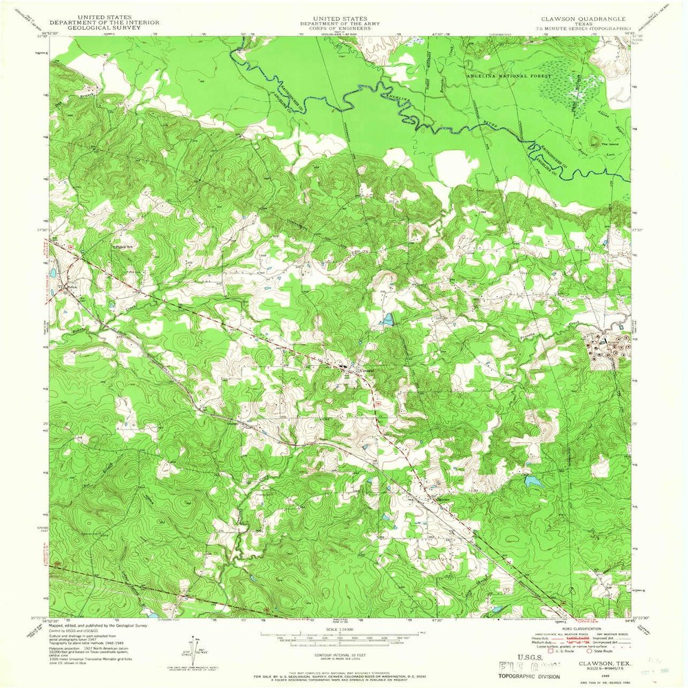 YellowMaps Clawson TX topo map, 1:24000 Scale, 7.5 X 7.5 Minute, Historical, 1949, Updated 1966, 26.9 x 23.1 in - Tyvek
