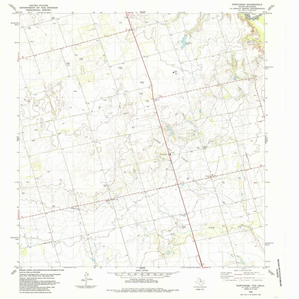 YellowMaps Northside TX topo map, 1:24000 Scale, 7.5 X 7.5 Minute, Historical, 1985, Updated 1985, 26.8 x 23 in - Polypropylene