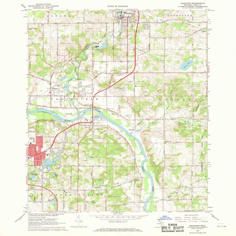 YellowMaps Rockford MI topo map, 1:24000 Scale, 7.5 X 7.5 Minute, Historical, 1967, Updated 1969, 26.8 x 22 in - Polypropylene
