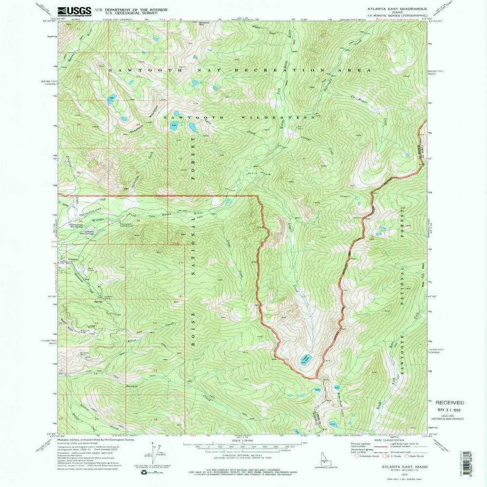 YellowMaps Atlanta East ID topo map, 1:24000 Scale, 7.5 X 7.5 Minute, Historical, 1972, Updated 1976, 26.8 x 21.7 in - Tyvek