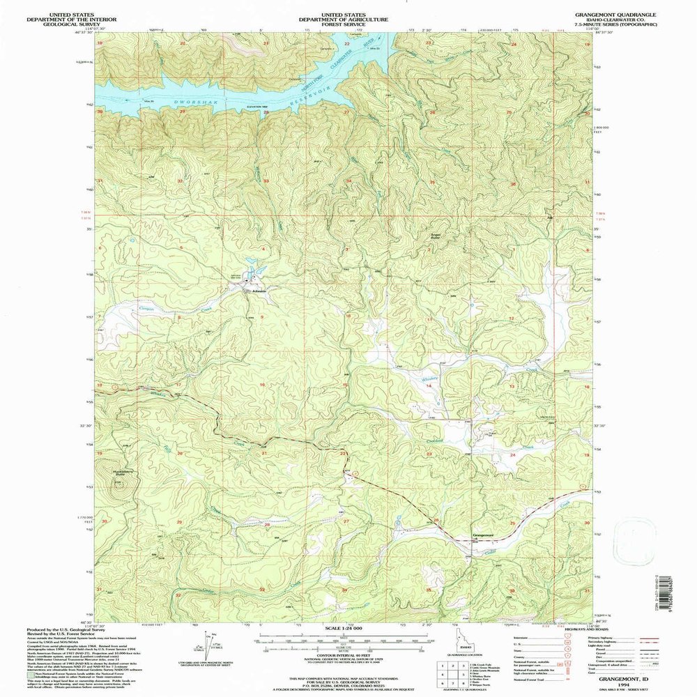 YellowMaps Grangemont ID topo map, 1:24000 Scale, 7.5 X 7.5 Minute, Historical, 1994, Updated 1997, 27 x 22.1 in - Polypropylene
