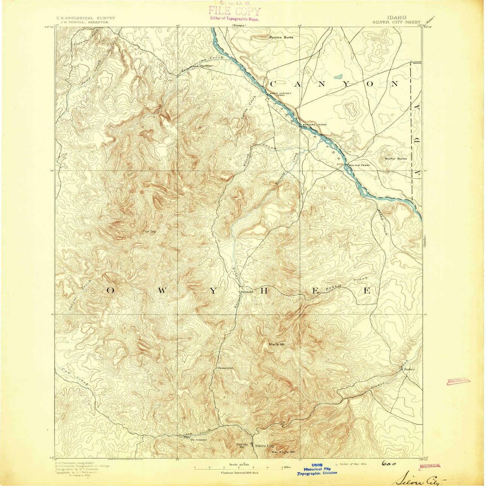 YellowMaps Silver City ID topo map, 1:125000 Scale, 30 X 30 Minute, Historical, 1894, 19.7 x 17 in - Tyvek
