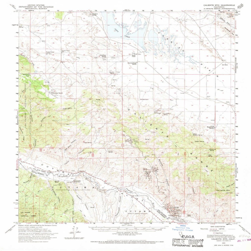 YellowMaps Caliente Mountain CA topo map, 1:62500 Scale, 15 X 15 Minute, Historical, 1959, Updated 1968, 20.8 x 16.7 in - Polypropylene