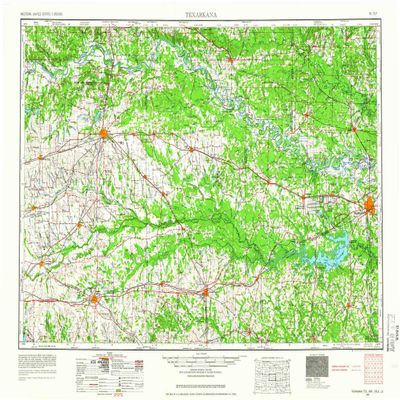 YellowMaps Texarkana TX topo map, 1:250000 Scale, 1 X 2 Degree, Historical, 1953, Updated 1966, 22.1 x 33.2 in - Polypropylene