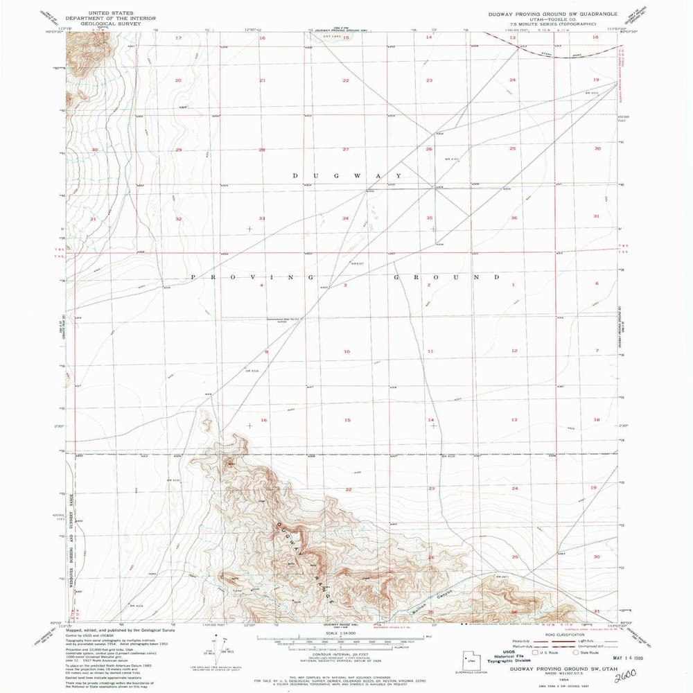 YellowMaps Dugway Proving Ground SW UT topo map, 1:24000 Scale, 7.5 X 7.5 Minute, Historical, 1954, Updated 1980, 26.6 x 21.9 in - Polypropylene