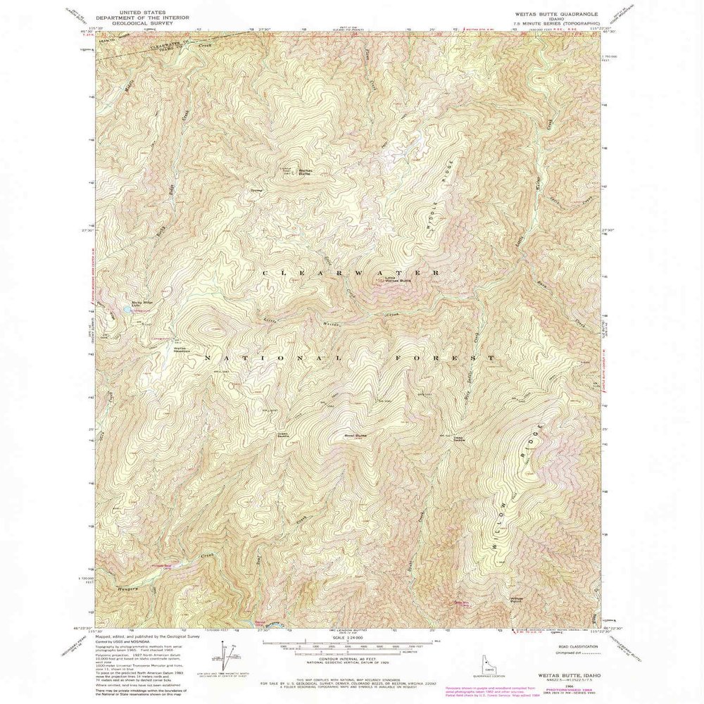 YellowMaps Weitas Butte ID topo map, 1:24000 Scale, 7.5 X 7.5 Minute, Historical, 1966, Updated 1984, 26.9 x 22 in - Tyvek