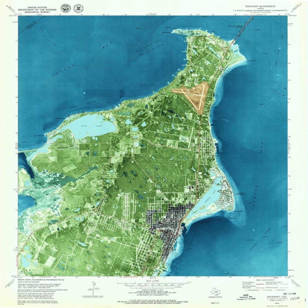 YellowMaps Rockport TX topo map, 1:24000 Scale, 7.5 X 7.5 Minute, Historical, 1979, Updated 1979, 27.2 x 23.3 in - Tyvek