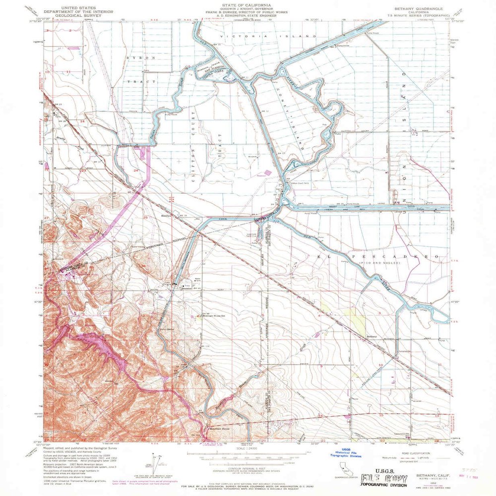 YellowMaps Bethany CA topo map, 1:24000 Scale, 7.5 X 7.5 Minute, Historical, 1952, Updated 1969, 26.8 x 22 in - Polypropylene