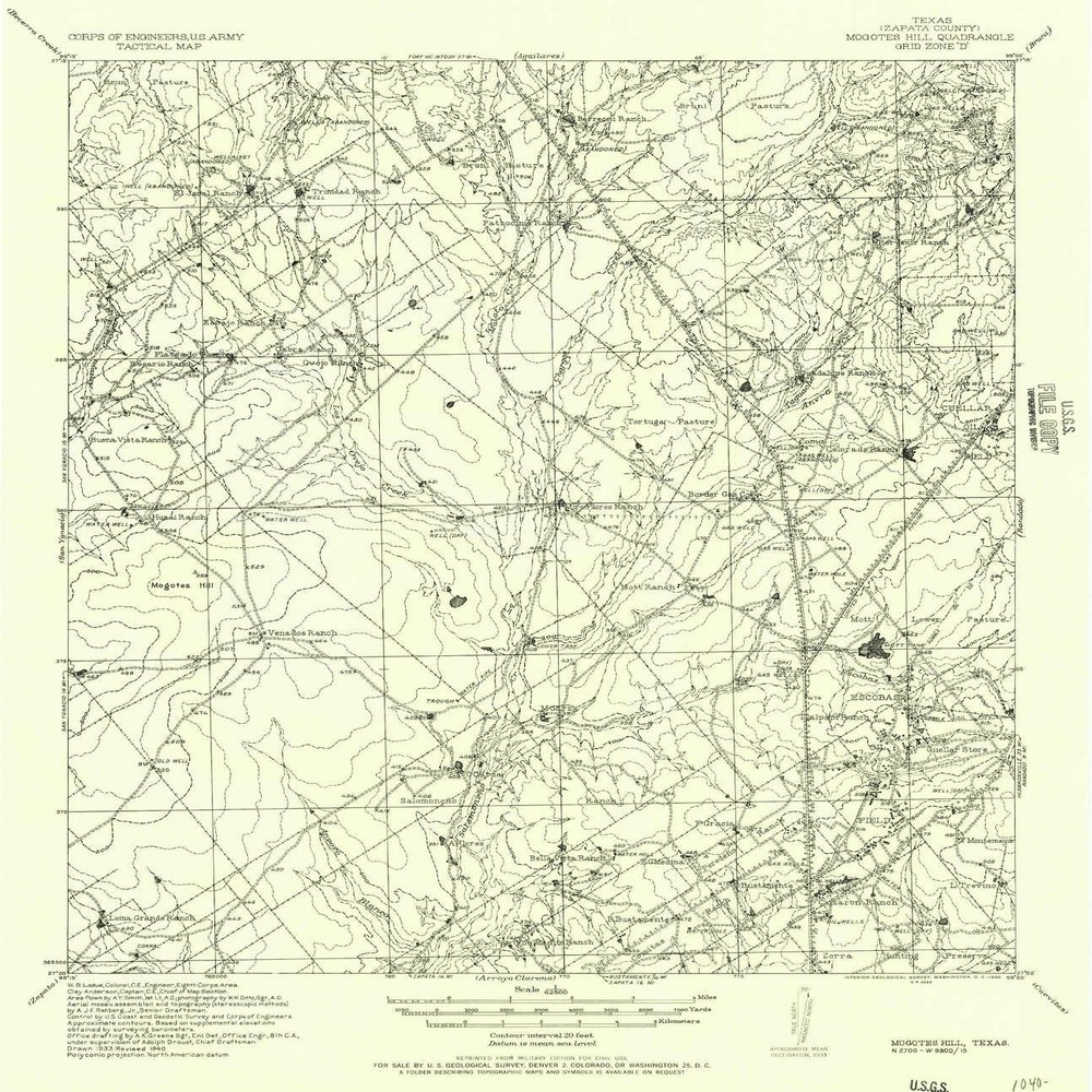 YellowMaps Mogotes Hill TX topo map, 1:62500 Scale, 15 X 15 Minute, Historical, 1956, 20.9 x 18 in - Polypropylene