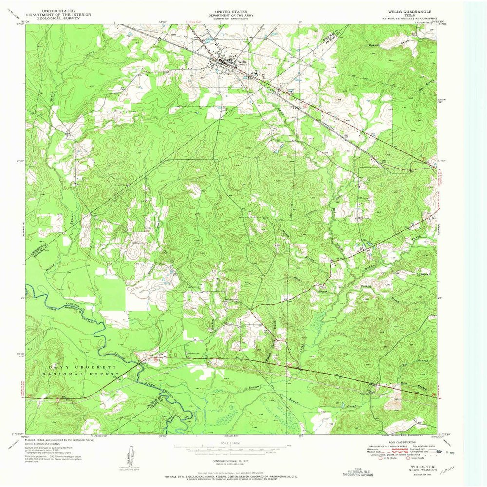 Wells TX topo map, 1:24000 Scale, 7.5 X 7.5 Minute, Historical, 1951, 27 x 23.1 in - Polypropylene