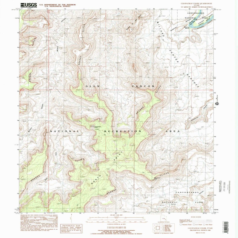 YellowMaps Cleopatras Chair UT topo map, 1:24000 Scale, 7.5 X 7.5 Minute, Historical, 1988, Updated 1988, 26.6 x 21.8 in - Tyvek