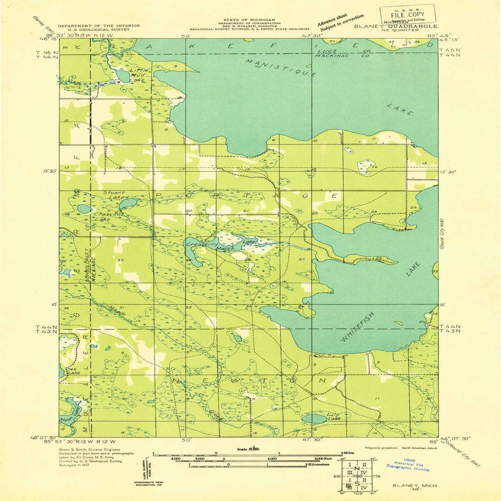 YellowMaps Blaney NE MI topo map, 1:31680 Scale, 7.5 X 7.5 Minute, Historical, 1931, 21.7 x 15.8 in - Polypropylene
