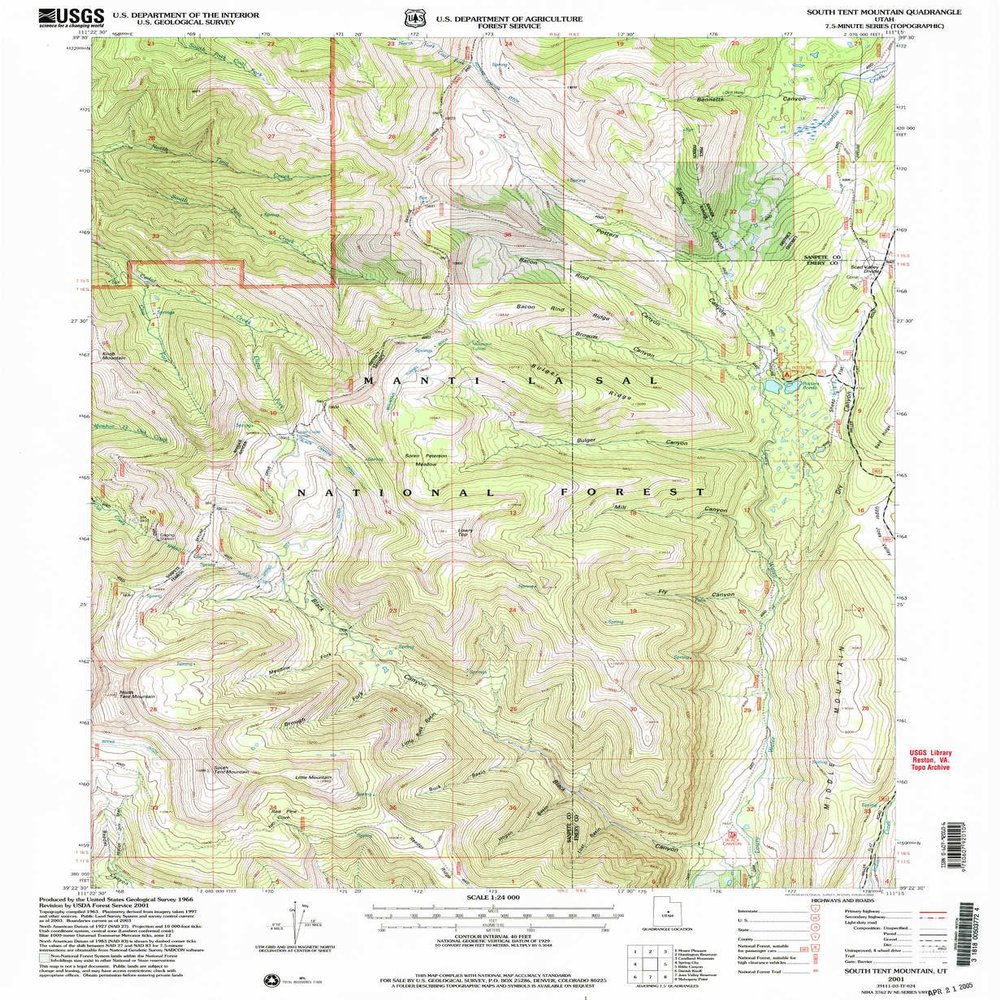 YellowMaps South Tent Mountain UT topo map, 1:24000 Scale, 7.5 X 7.5 Minute, Historical, 2001, Updated 2004, 26.6 x 21.8 in - Polypropylene