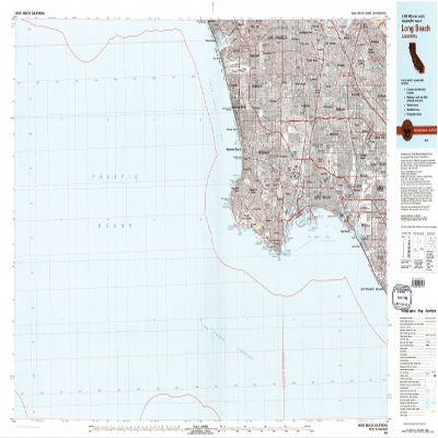 YellowMaps Long Beach CA topo map, 1:100000 Scale, 30 X 60 Minute, Historical, 1981, Updated 1981, 23.9 x 43 in - Polypropylene