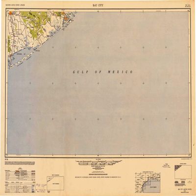 YellowMaps Bay City TX topo map, 1:250000 Scale, 1 X 2 Degree, Historical, 1951, Updated 1951, 23.9 x 33.4 in - Tyvek