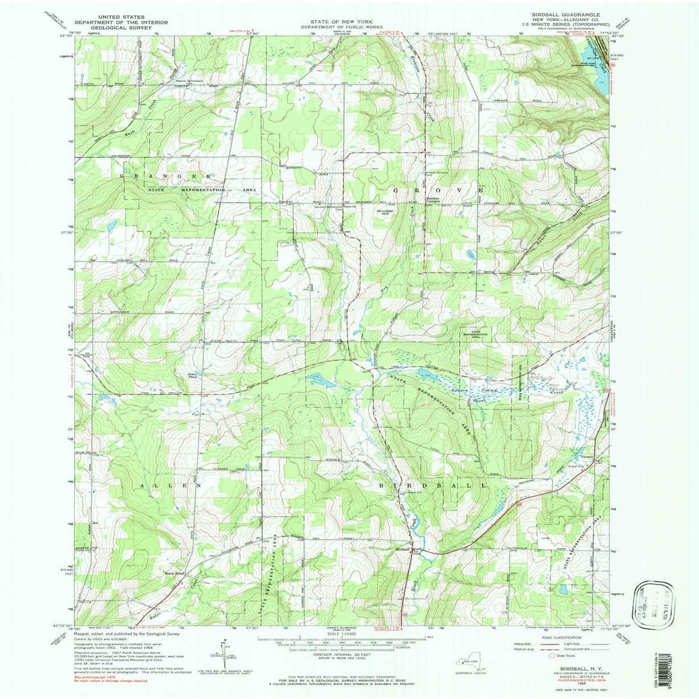 YellowMaps Birdsall NY topo map, 1:24000 Scale, 7.5 X 7.5 Minute, Historical, 1964, Updated 1984, 27 x 22.1 in - Polypropylene