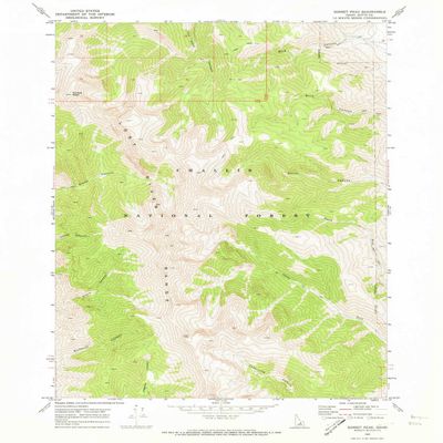 YellowMaps Sunset Peak ID topo map, 1:24000 Scale, 7.5 X 7.5 Minute, Historical, 1969, Updated 1973, 26.9 x 22 in - Polypropylene