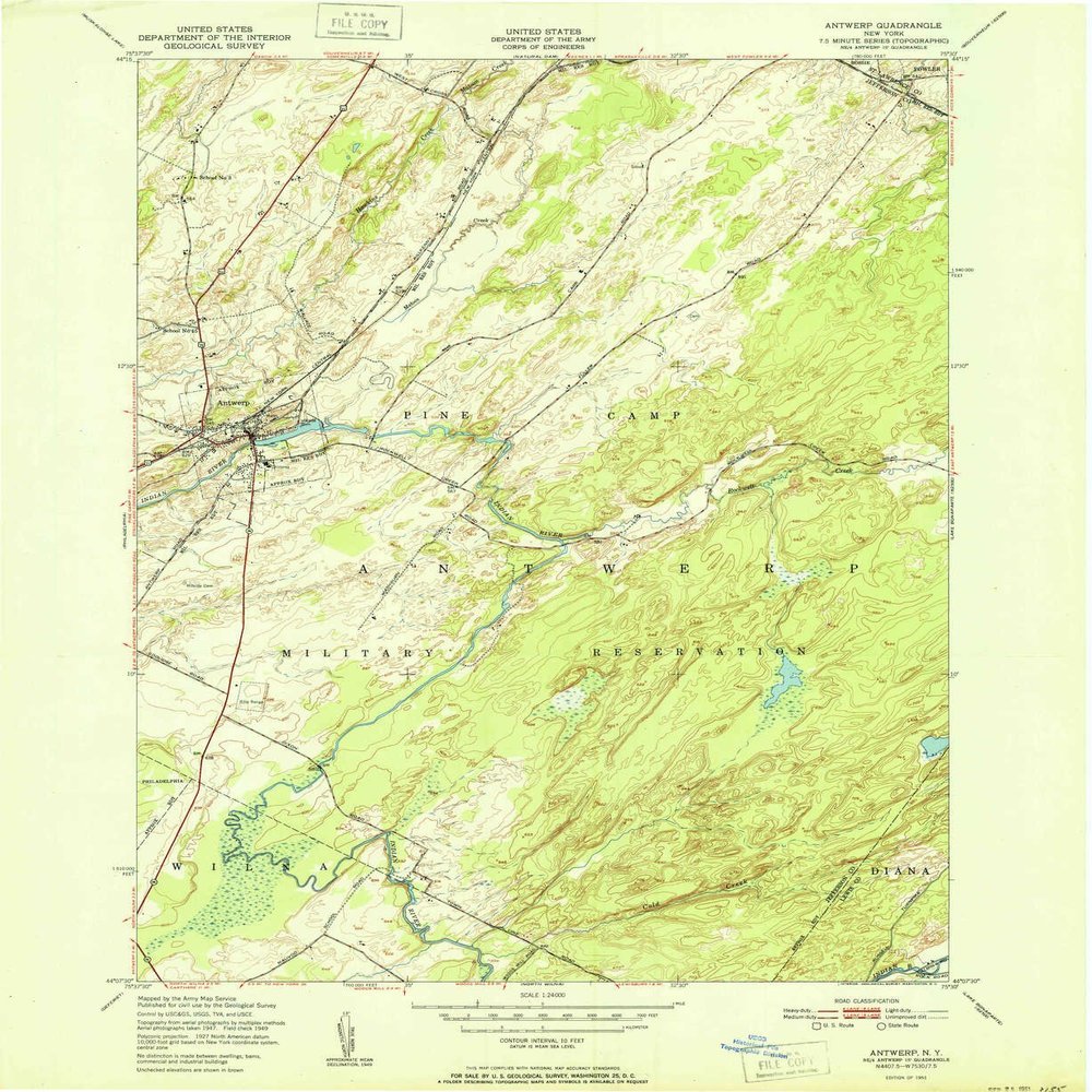 YellowMaps Antwerp NY topo map, 1:24000 Scale, 7.5 X 7.5 Minute, Historical, 1951, 26.9 x 22 in - Polypropylene