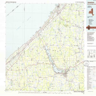 YellowMaps Jamestown NY topo map, 1:100000 Scale, 30 X 60 Minute, Historical, 1986, Updated 1986, 24.1 x 40 in - Tyvek