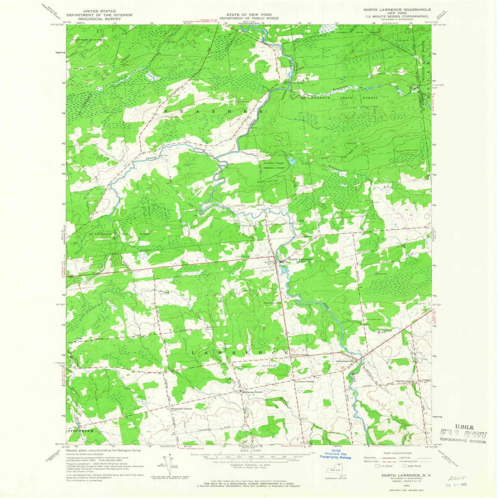 YellowMaps North Lawrence NY topo map, 1:24000 Scale, 7.5 X 7.5 Minute, Historical, 1964, Updated 1966, 27 x 22.1 in - Tyvek