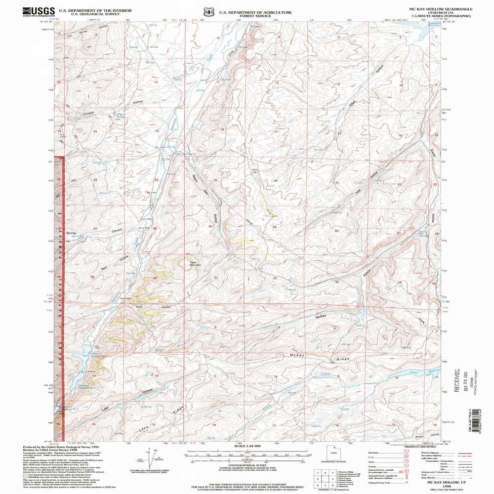Mc Kay Hollow UT topo map, 1:24000 Scale, 7.5 X 7.5 Minute, Historical, 1998, Updated 2001, 26.7 x 21.8 in - Polypropylene