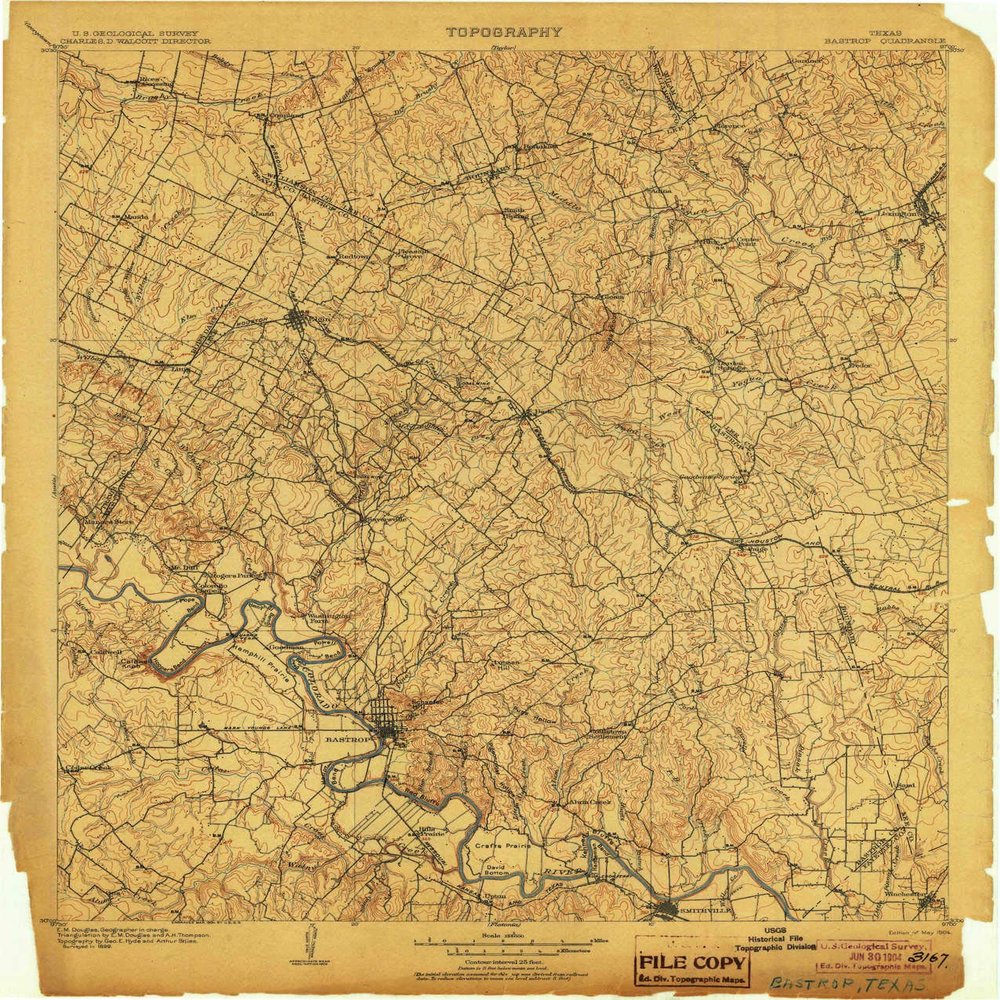 YellowMaps Bastrop TX topo map, 1:125000 Scale, 30 X 30 Minute, Historical, 1904, 20.1 x 17.1 in - Tyvek