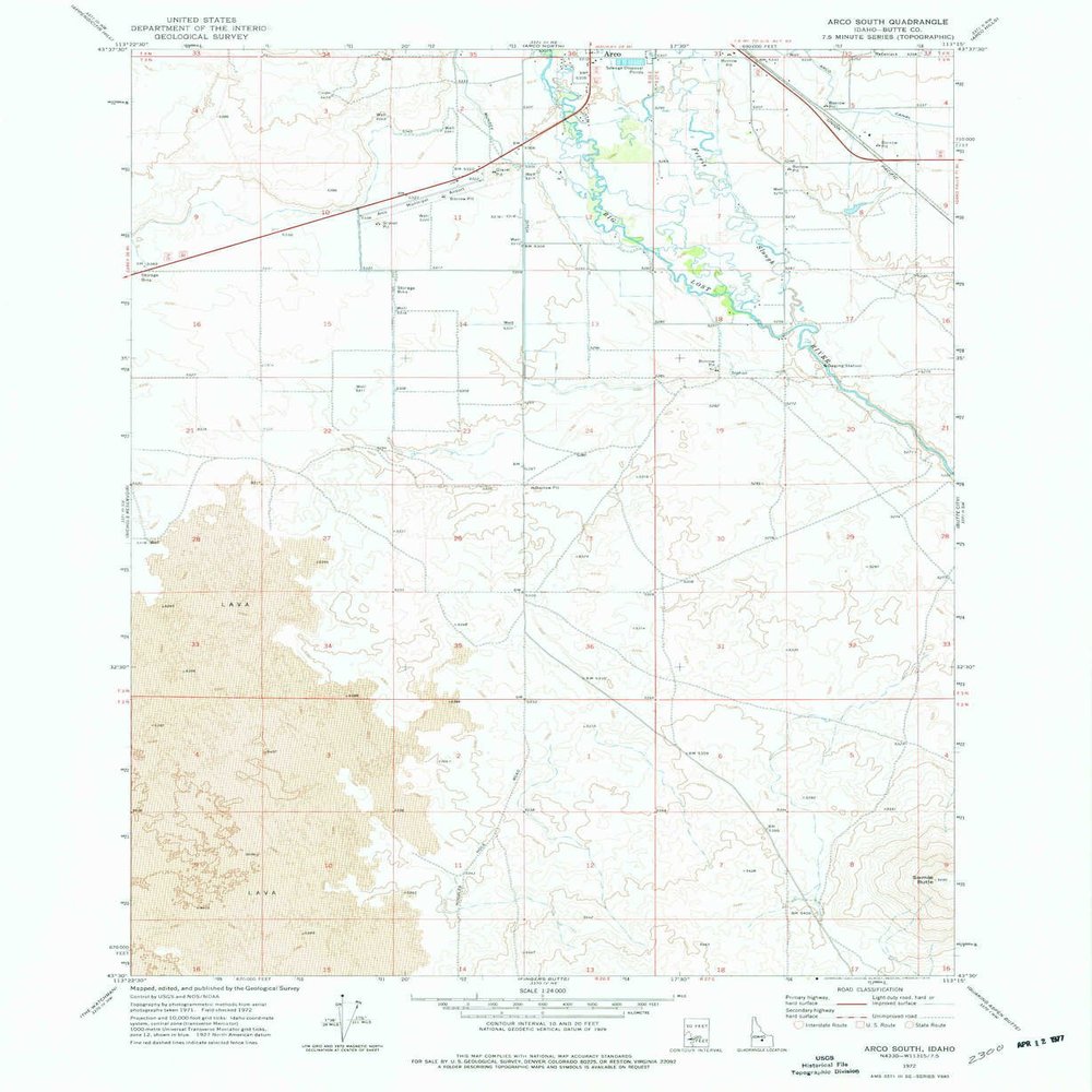 YellowMaps Arco South ID topo map, 1:24000 Scale, 7.5 X 7.5 Minute, Historical, 1972, Updated 1976, 26.9 x 22 in - Polypropylene