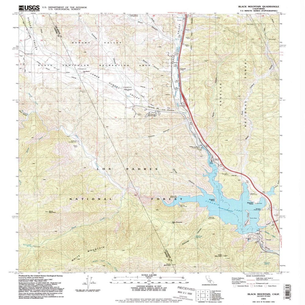 YellowMaps Black Mountain CA topo map, 1:24000 Scale, 7.5 X 7.5 Minute, Historical, 1991, Updated 1992, 26.8 x 21.9 in - Polypropylene