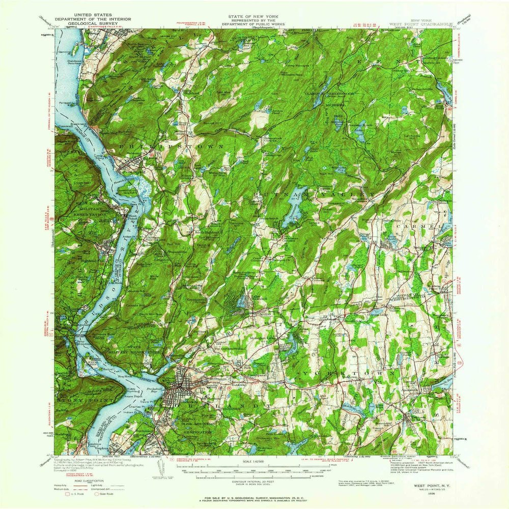 YellowMaps West Point NY topo map, 1:62500 Scale, 15 X 15 Minute, Historical, 1936, Updated 1963, 20.8 x 16.9 in - Polypropylene