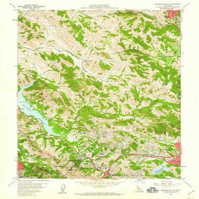 YellowMaps Briones Valley CA topo map, 1:24000 Scale, 7.5 X 7.5 Minute, Historical, 1959, Updated 1960, 26.9 x 22.1 in - Polypropylene