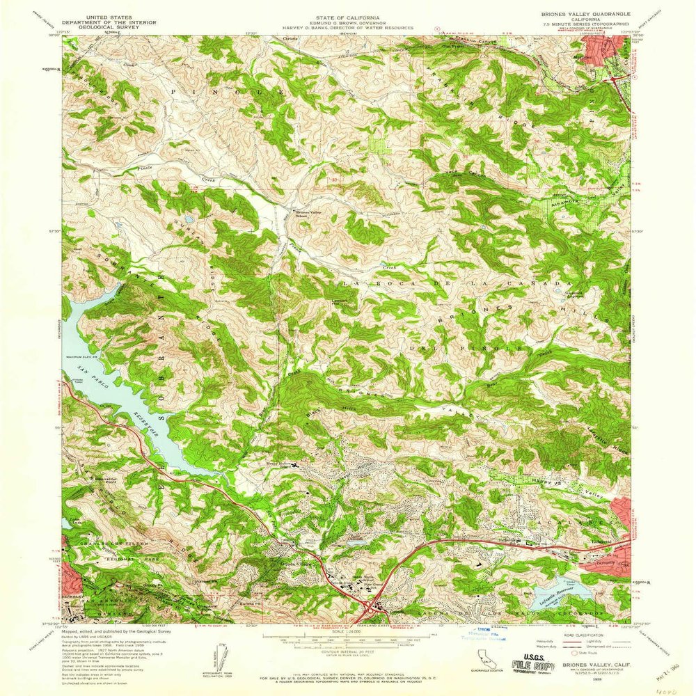 YellowMaps Briones Valley CA topo map, 1:24000 Scale, 7.5 X 7.5 Minute, Historical, 1959, Updated 1960, 26.9 x 22.1 in - Polypropylene