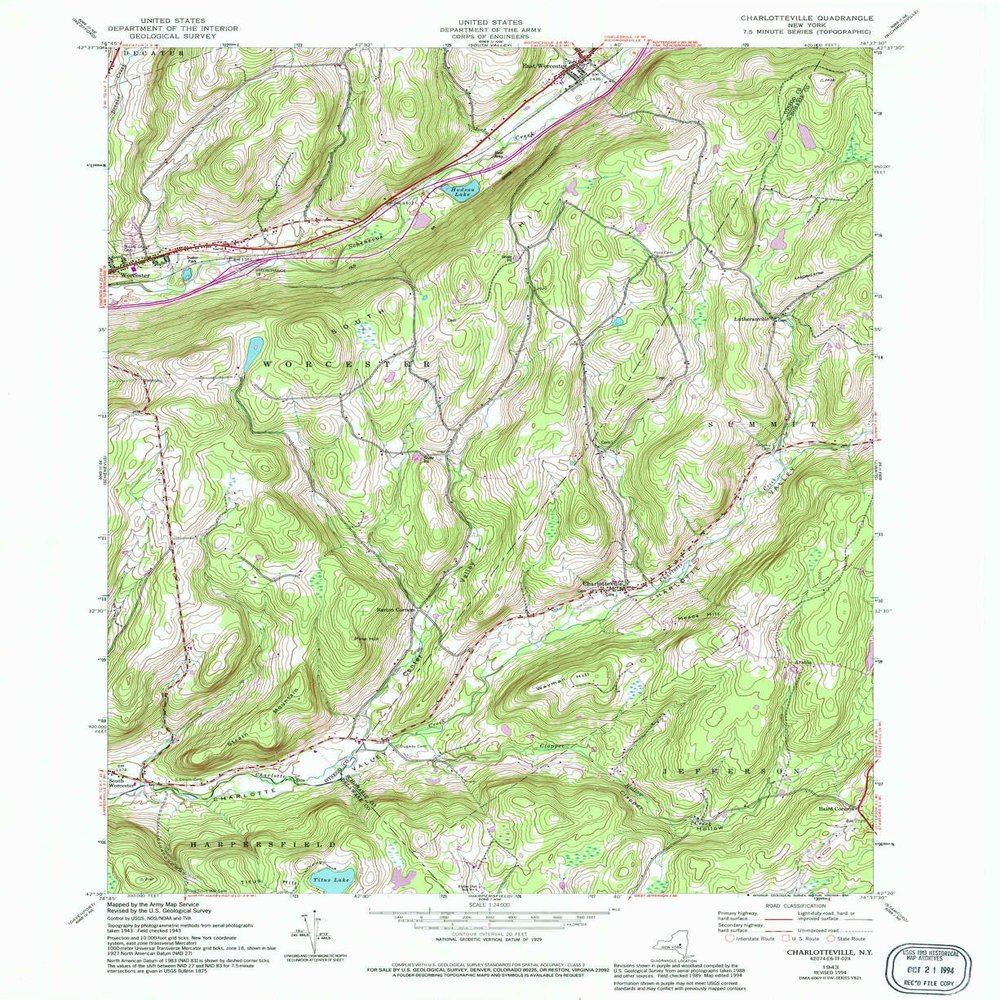 YellowMaps Charlotteville NY topo map, 1:24000 Scale, 7.5 X 7.5 Minute, Historical, 1943, Updated 1994, 26.9 x 22 in - Polypropylene