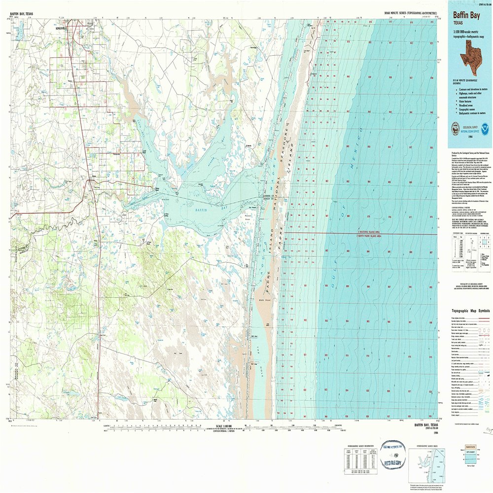 YellowMaps Baffin Bay TX topo map, 1:100000 Scale, 30 X 60 Minute, Historical, 1984, Updated 1984, 26.9 x 45.1 in - Polypropylene