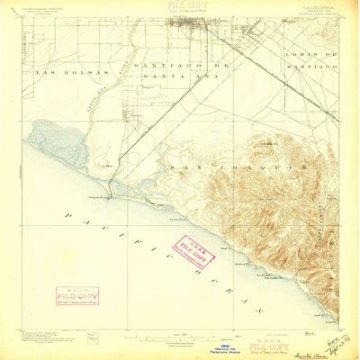 YellowMaps Santa Ana CA topo map, 1:62500 Scale, 15 X 15 Minute, Historical, 1896, 20.1 x 16.6 in - Polypropylene