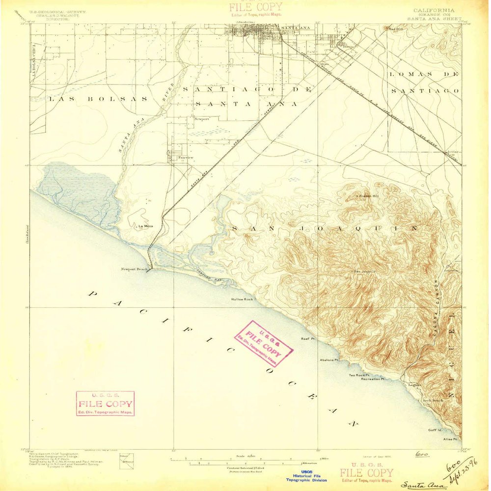 YellowMaps Santa Ana CA topo map, 1:62500 Scale, 15 X 15 Minute, Historical, 1896, 20.1 x 16.6 in - Polypropylene