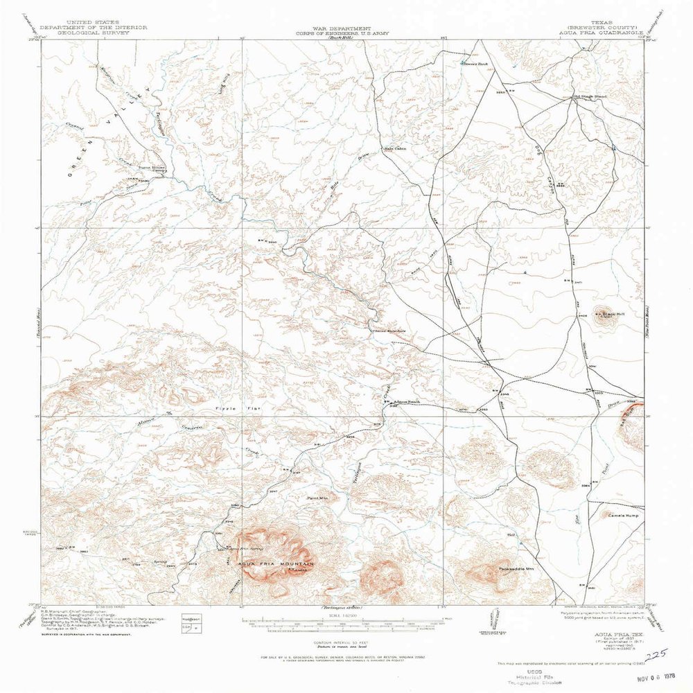 YellowMaps Agua Fria TX topo map, 1:62500 Scale, 15 X 15 Minute, Historical, 1917, Updated 1945, 21.4 x 17.5 in - Polypropylene