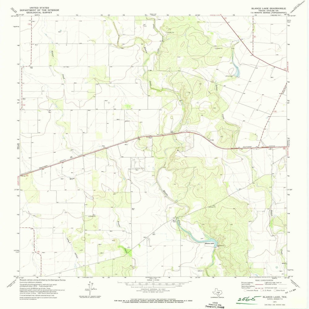 YellowMaps Blanco Lake TX topo map, 1:24000 Scale, 7.5 X 7.5 Minute, Historical, 1971, Updated 1974, 27.2 x 23.2 in - Polypropylene
