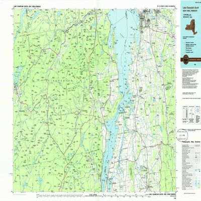 YellowMaps Lake Champlain South NY topo map, 1:100000 Scale, 30 X 60 Minute, Historical, 1986, Updated 1986, 24.1 x 39.1 in - Polypropylene