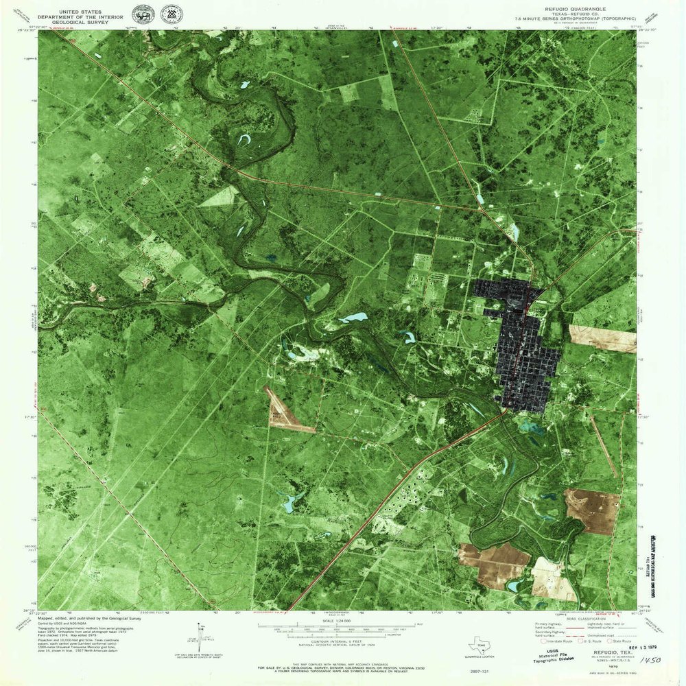 YellowMaps Refugio TX topo map, 1:24000 Scale, 7.5 X 7.5 Minute, Historical, 1979, Updated 1979, 27.2 x 23.3 in - Polypropylene