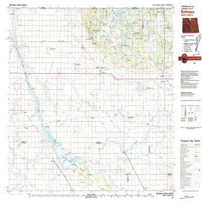 YellowMaps Bottineau ND topo map, 1:100000 Scale, 30 X 60 Minute, Historical, 1980, Updated 1980, 24.2 x 35.7 in - Polypropylene