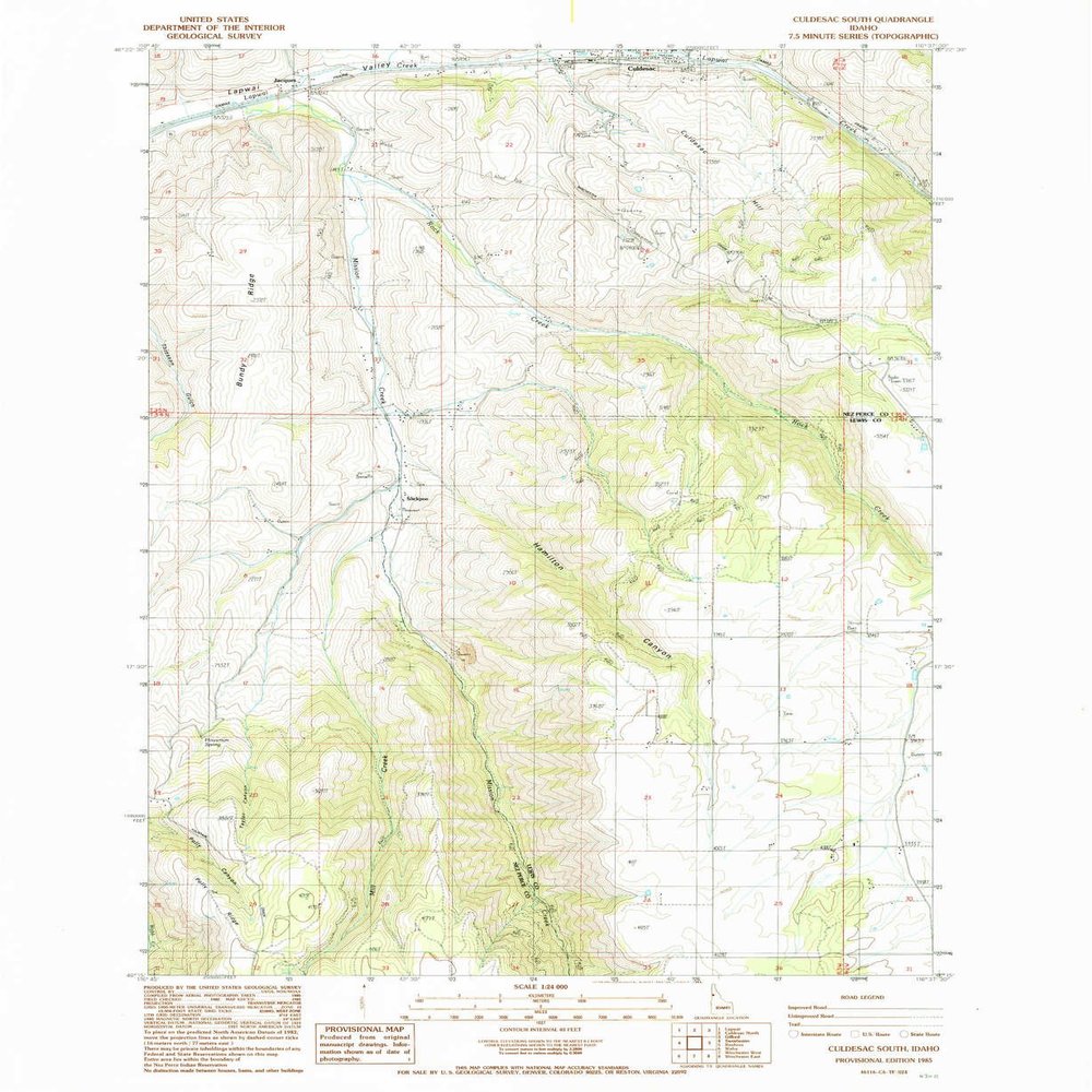 YellowMaps Culdesac South ID topo map, 1:24000 Scale, 7.5 X 7.5 Minute, Historical, 1985, Updated 1985, 26.9 x 22 in - Polypropylene