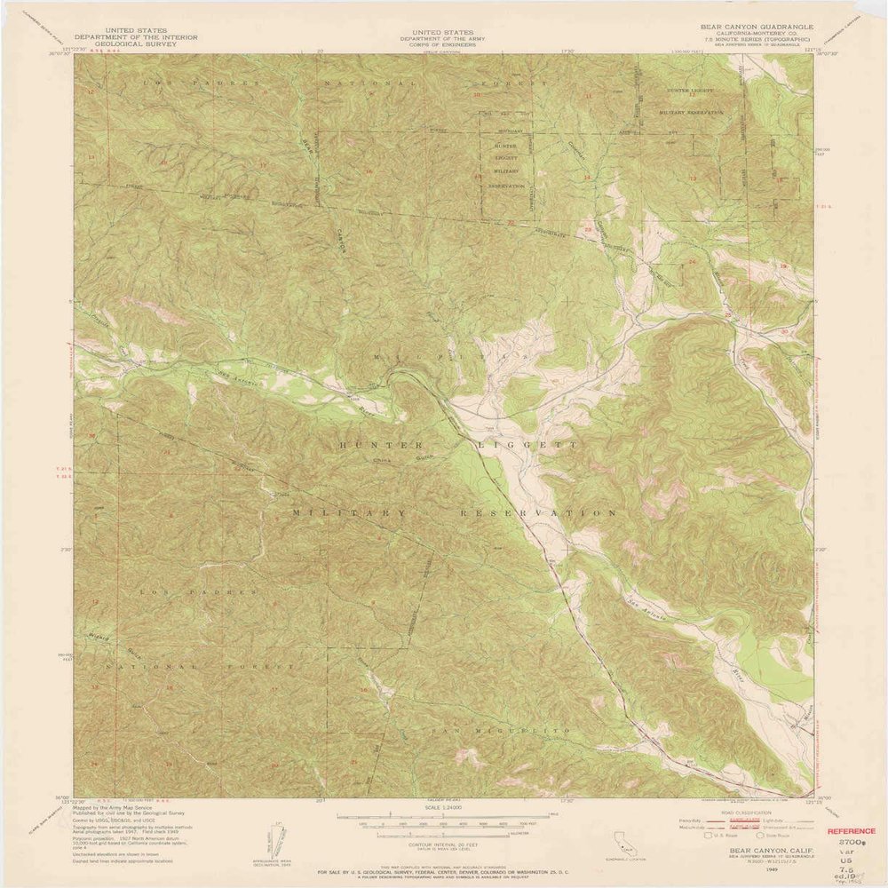 YellowMaps Bear Canyon CA topo map, 1:24000 Scale, 7.5 X 7.5 Minute, Historical, 1949, Updated 1955, 27.2 x 22.2 in - Tyvek