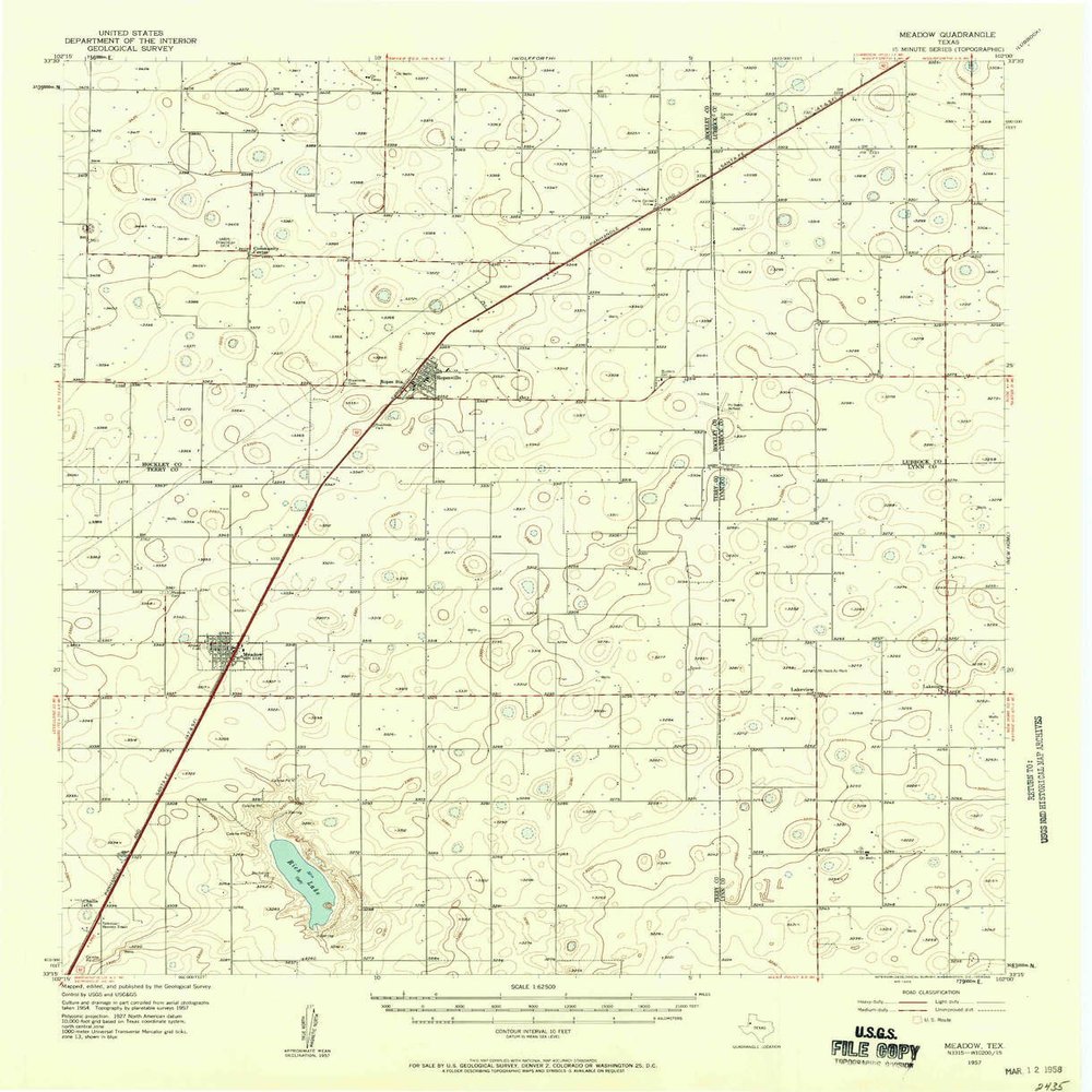 Meadow TX topo map, 1:62500 Scale, 15 X 15 Minute, Historical, 1957, Updated 1958, 20.9 x 17 in - Polypropylene
