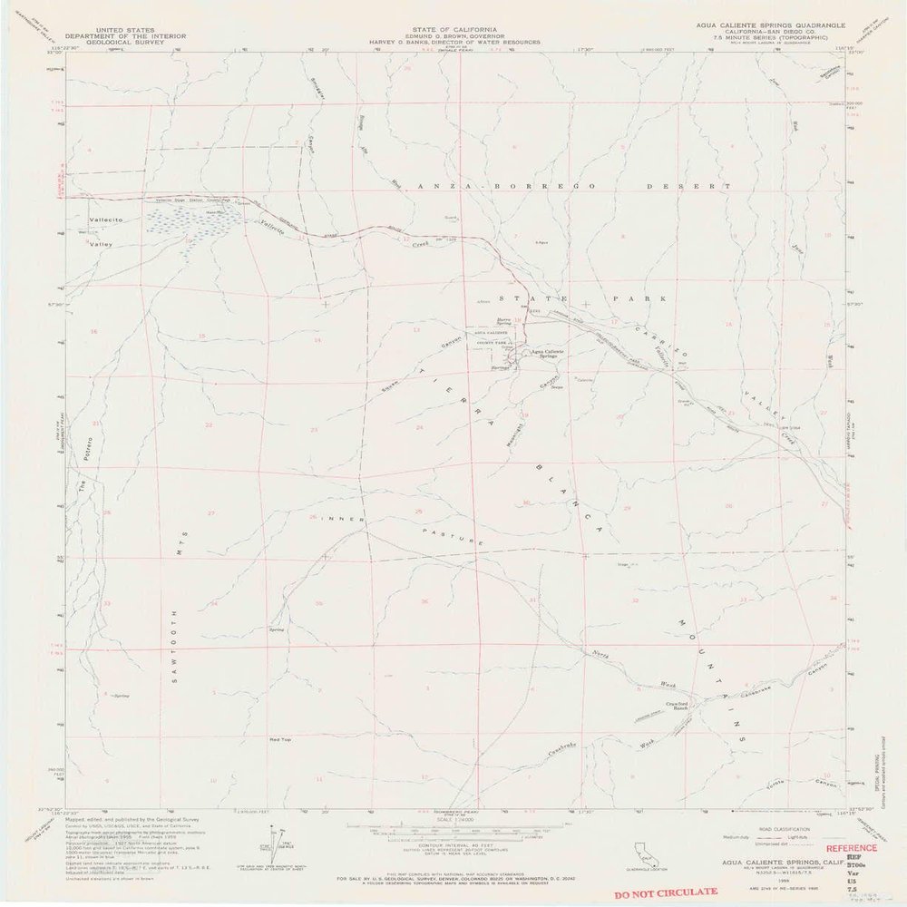 YellowMaps Agua Caliente Springs CA topo map, 1:24000 Scale, 7.5 X 7.5 Minute, Historical, 1959, Updated 1960, 27.3 x 22.3 in - Polypropylene